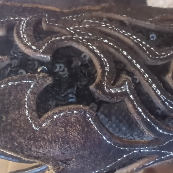 CORRAL R1152 distressed dark brown leather & black sequins cowgirl boots sz 7 - Picture 15 of 16